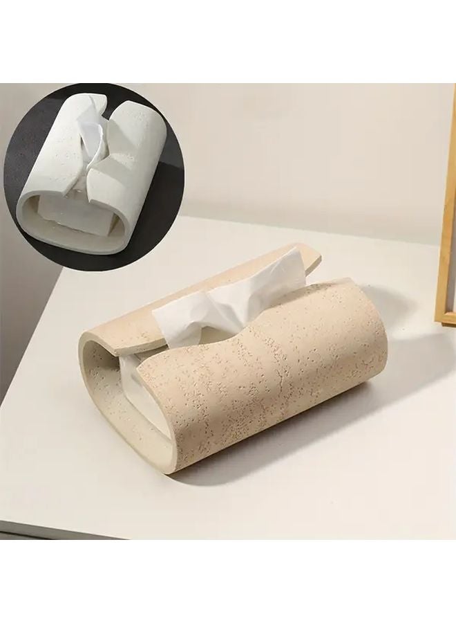Apricot Resin Tissue Box Holder Rectangular Imitation Stone Design for Bathroom Home Decor - Image 1